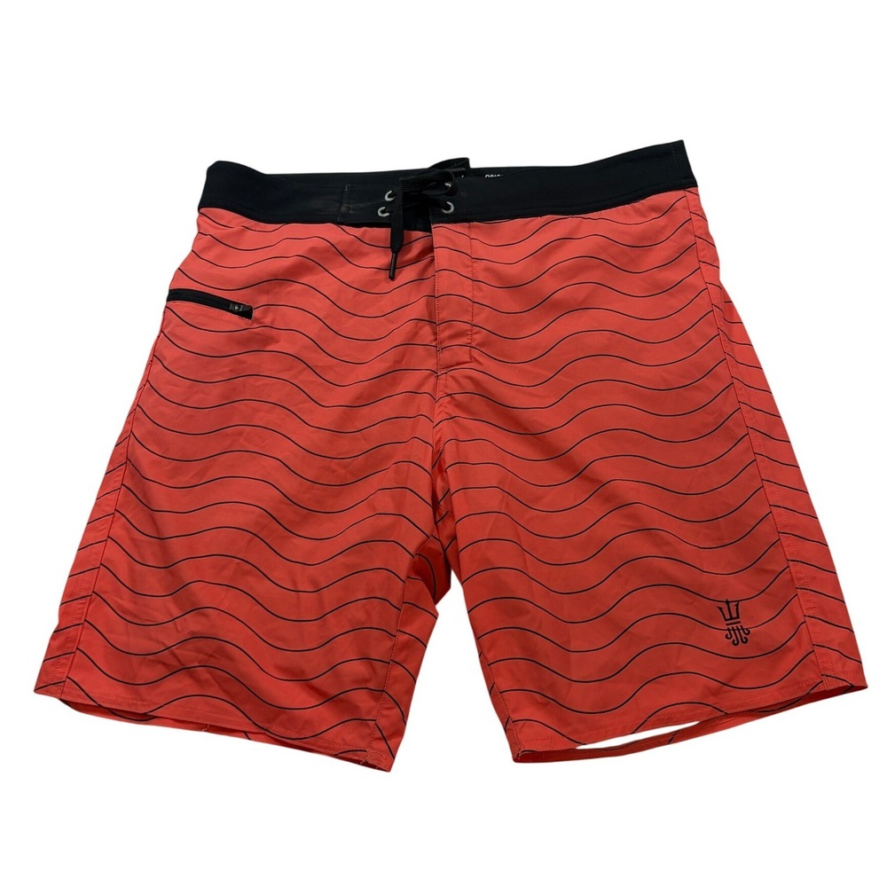 Driftline Original Drifties Board Shorts Mens 34 Coral Red Wavy Stripe Neoprene